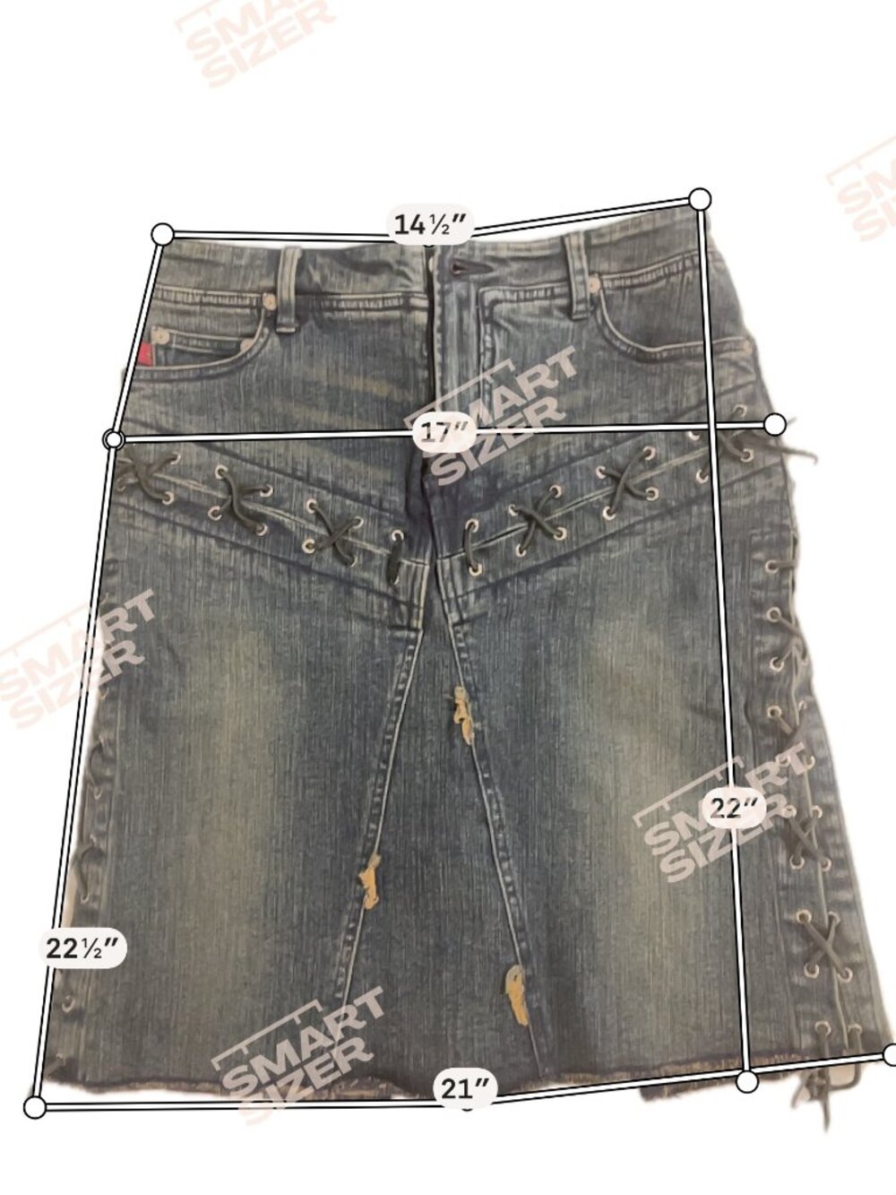 Parasuco NWT Denim Mini Skirt Corset Lace-Up Sides Sz 8 - Picture 7 of 14